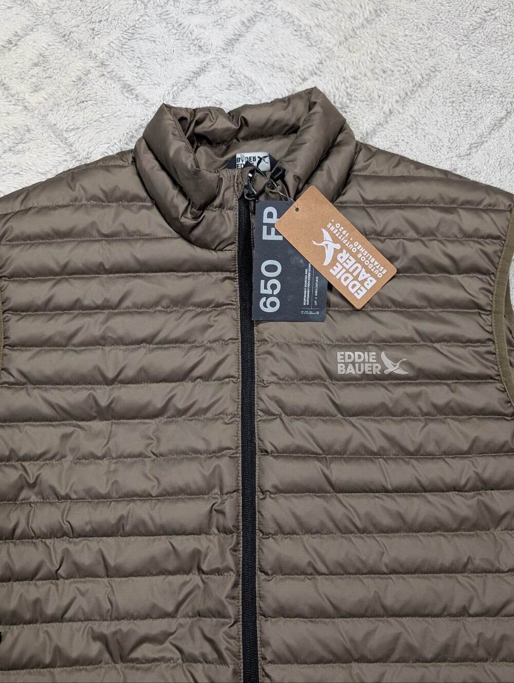 Eddie Bauer Vest Mens L Brown Bark Microlight 650 Down Puffer Quilted NEW - Picture 2 of 11